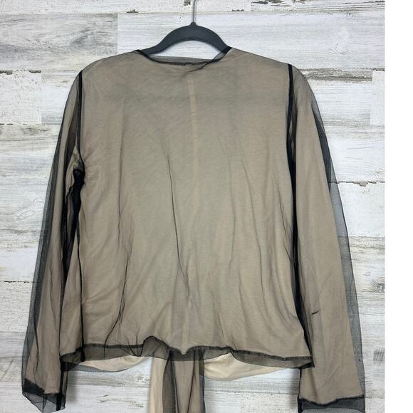 Jarbo Womens M Nude & Black Sheer Cotton Chiffon Tie-Waist Cardigan Dress Blouse - Picture 2 of 8